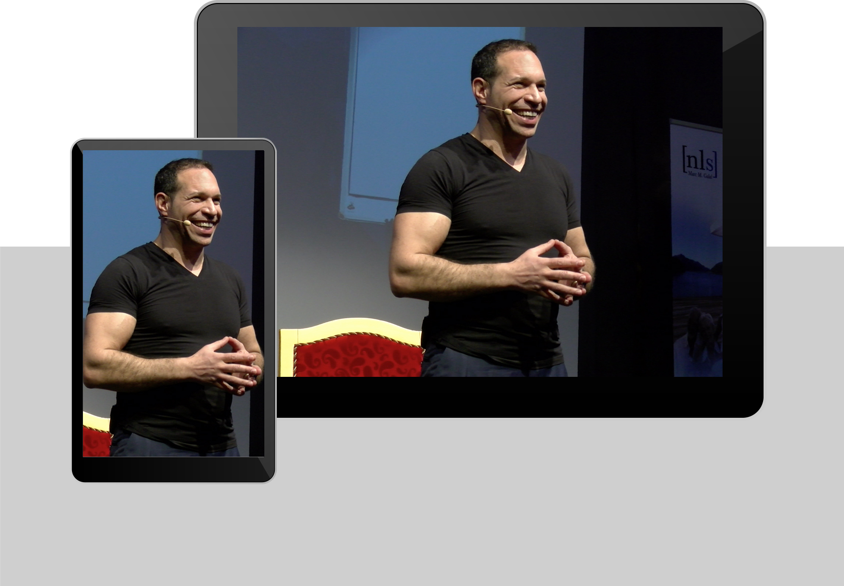 Handy und Tabletansicht von einem Seminar mit Marc Galal